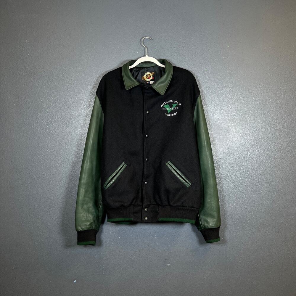 DEHEN L men’s varsity jacket Portland State VIKINGS FOUNDER 1990 vintage black